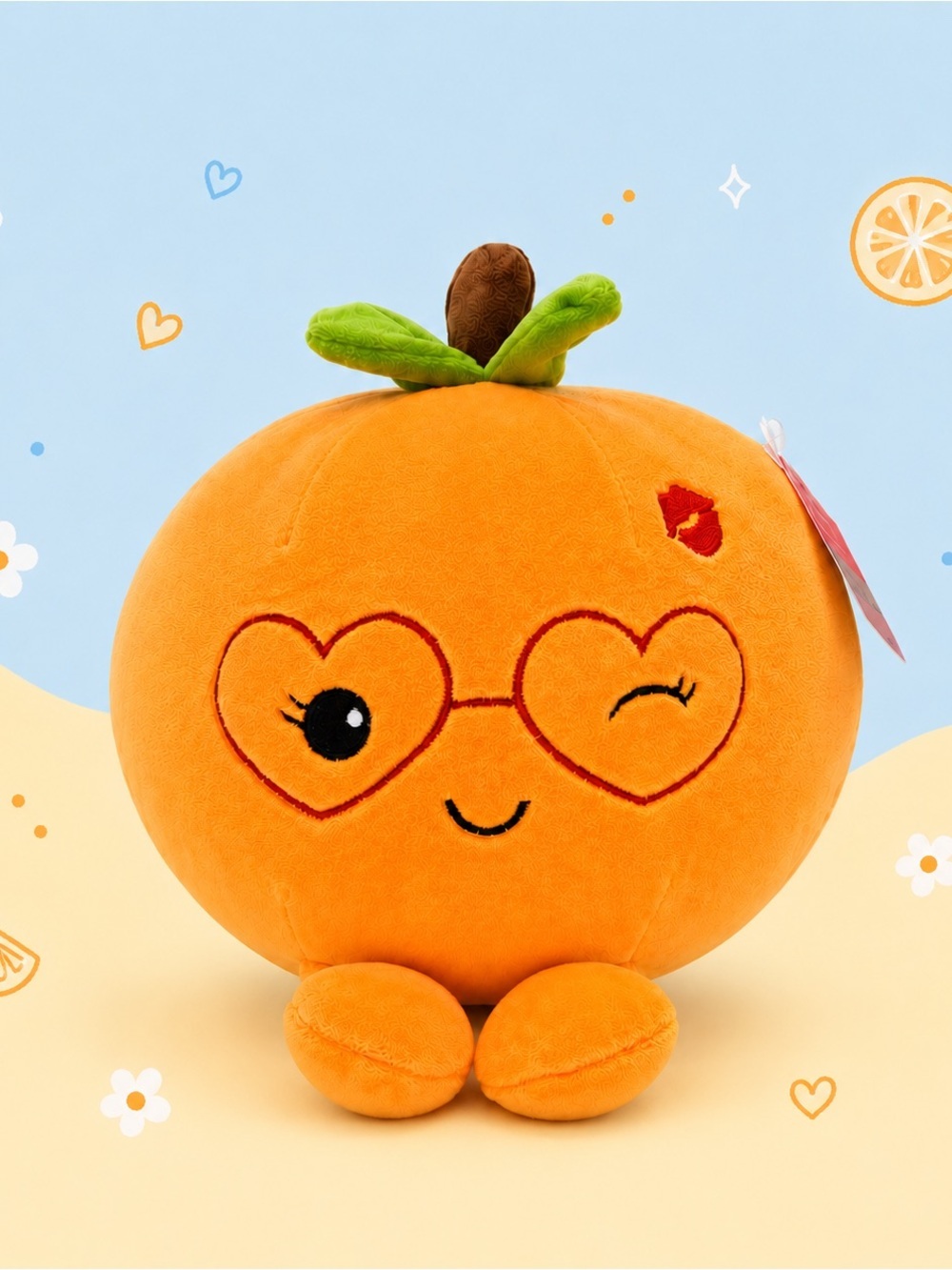 🧸 2/$45 WAY TO CELEBRATE NET Soft Orange Citrus Plush Heart Glasses 10 inch